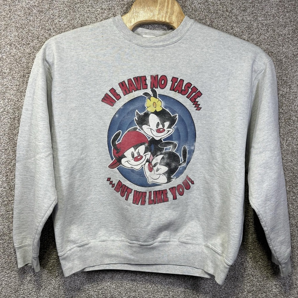 Vintage Animaniacs Sweatshirt Mens XL Gray We Have No Taste Graphic Fleece 90s